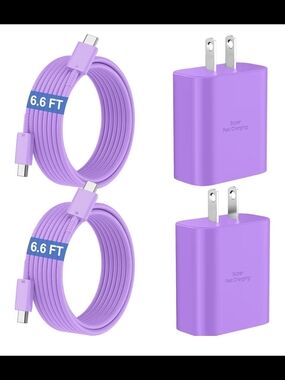 Purple USB-C Fast Charging Cables & Wall Chargers - 2 Pack